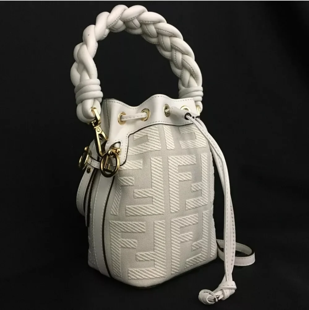 FENDI MON TRESOR Canvas Leather 2WAY Shoulder Bag White - Picture 3 of 10